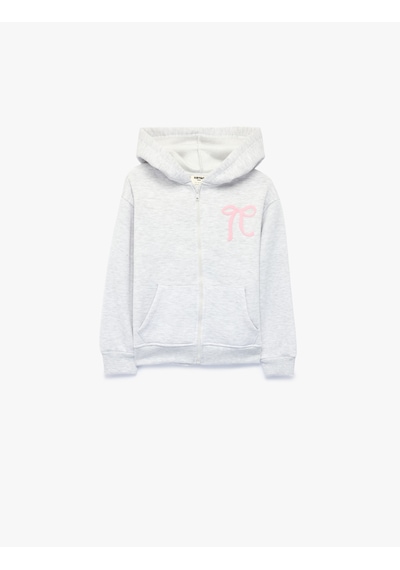 Koton Şardonlu Cep Detaylı Baskılı Uzun Kollu Fermuarlı Kapşonlu Sweatshirt Kar Melanj 7wkg10046ak Gri Melanj