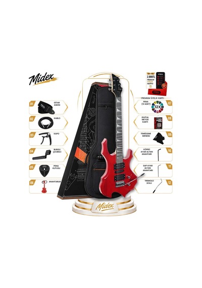 Midex Force-rd Profesyonel Axel Kasa Hsh Elektro Gitar Seti Kırmızı
