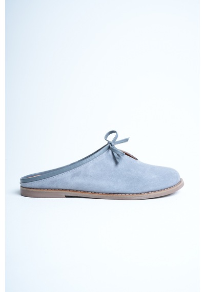 Analin Shoes Kadın Hakiki Deri Fiyonk Detaylı Düz Terlik Gri
