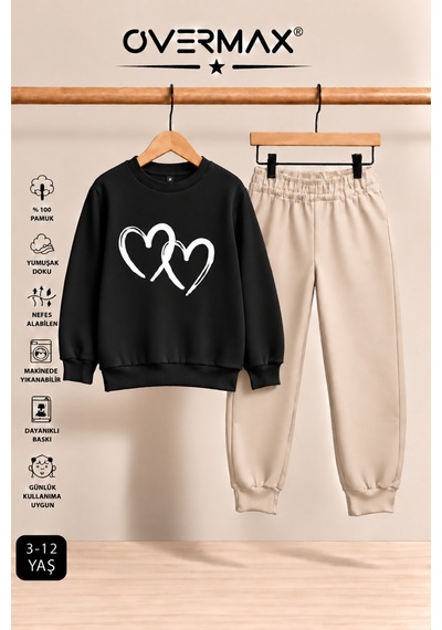 Overmax Çift Kalp Baskılı Çocuk Kapüşonsuz Sweatshirt Eşofman Takımı 3-12 Yaş Siyah-bej - 923859548 Siyah-bej Overmax Çift Kalp Baskılı Çocuk Kapüşonsuz Sweatshirt Eşofman Takımı 3-12 Yaş Siyah-bej - 923859548 Siyah-bej