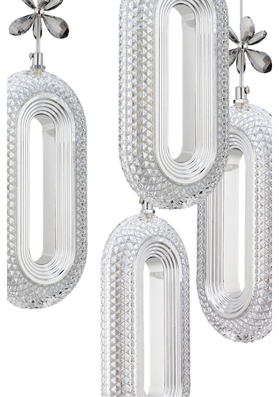 Alfa 4'lü Gümüş 3 Renk Ledli Kristal Taşlı Modern Led Avize Krom