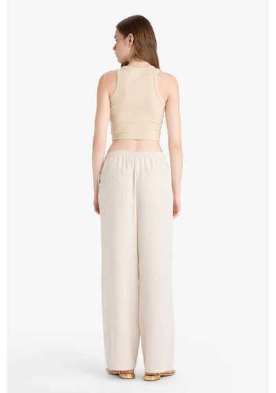 Defacto Wide Leg Cepli Yüksek Bel Standart Boy Keten Karışımlı Pantolon F5024ax25aubg155 Bej
