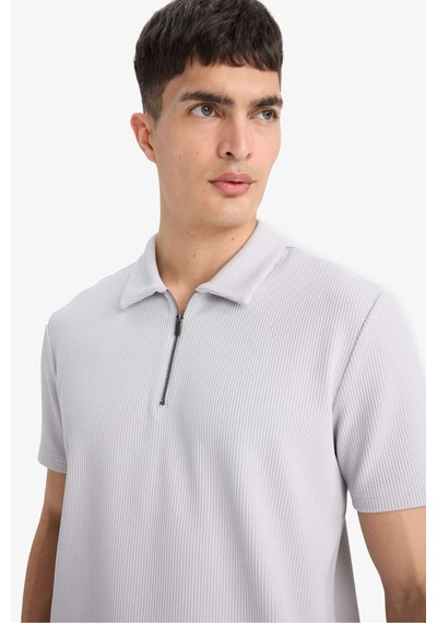 Defacto Regular Fit Polo Yaka Yarım Fermuarlı Pilise Kısa Kollu Tişört B7355ax25augr184 Gri