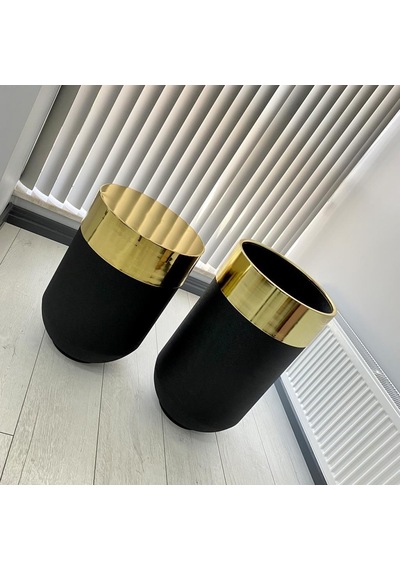 Dekoratif Gold Darbuka Siyah Saksı 70 Cm+sehpa 60 Cm İkili Set