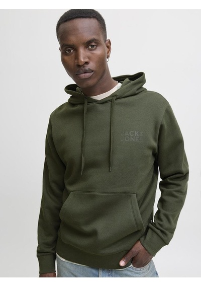 Jack & Jones Erkek Logo Baskılı Kapüşonlu Sweatshirt - Corp Yeşil