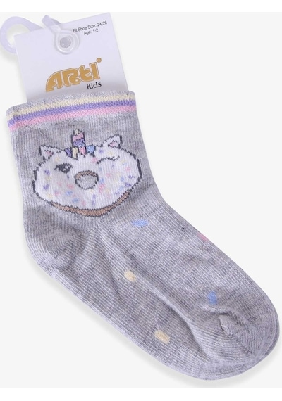 Katamino Breeze Kız Çocuk Soket Çorap Donut Desenli Gri (1-2-9-10 Yaş)
