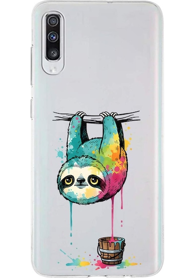Samsung Galaxy A70s İle Uyumlu Splash Tembel Hayvan Tasarımlı Şeffaf Silikon Kılıf Şeffaf