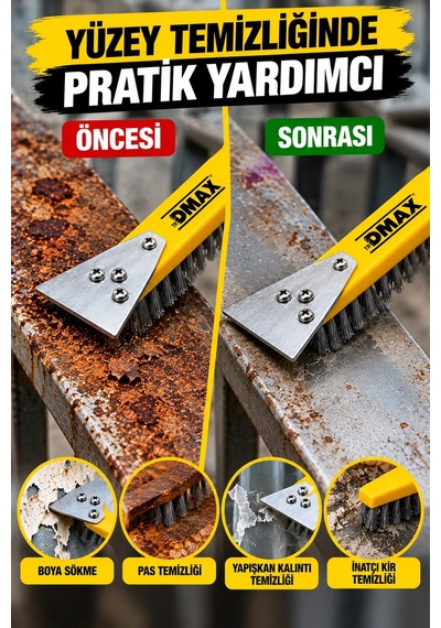 Dmax Metal Kazıma Spatulası Tel Fırçalı Boya Sökücü Pas Temizleme Fırçası Yapışkan Kalıntısı Ve İnat