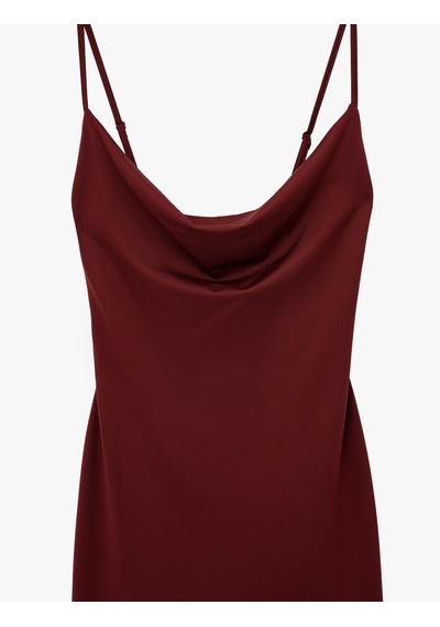 Koton Slim Fit Degaje Yaka İnce Askılı Mini Elbise Bordo 6sak80058ek Bordo