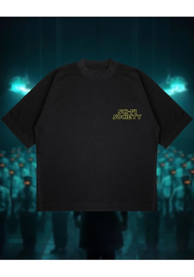 Startmore Sci-fi Society Baskılı Oversize Unisex Pamuklu Nefes Alan Kalın Kumaşlı Siyah