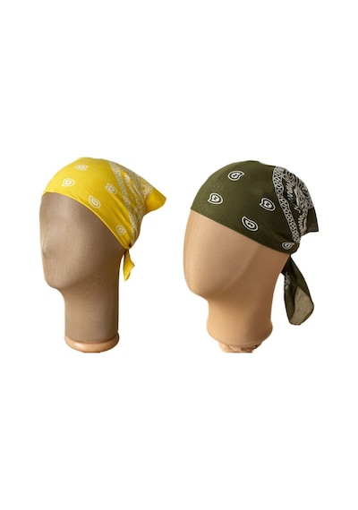 Pamuklu Klasik Desen Unisex 2li Bandana Seti Renkli Bandana Etnik Desenli A Kalite Bandana Sarı - Haki