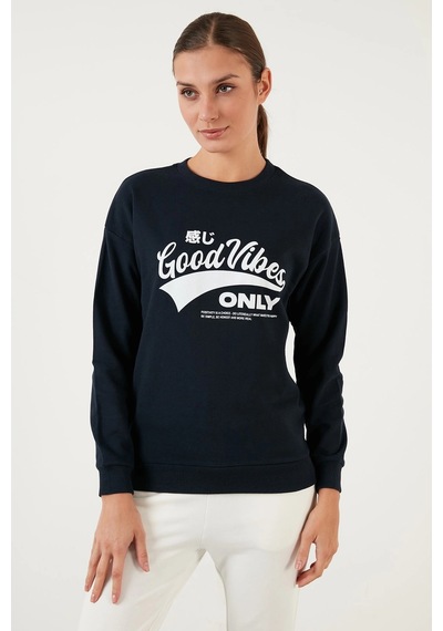 Fashion Frends Pamuklu Baskılı Bisiklet Yaka Sweatshirt 22k0840k1 Lacivert
