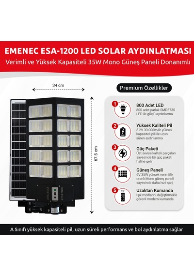 Emenec 1200w Güneş Enerjili Led Aydınlatma Solar Aydınlatma