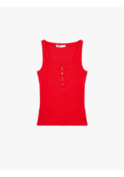 Koton Pamuklu Slim Fit Süs Düğmeli U Yaka Fitilli Atlet Kırmızı 6sak10032pk