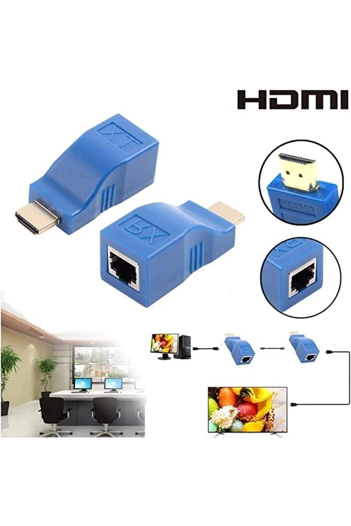 Hdmi Extender 4k 3d Rj45 Cat6 Ile 30m Hdmi Uzatıcı Ağ Lan Ethernet Adaptörü Full Hd Adaptör