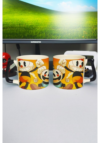 Cuphead Baskılı Seramik Lüks Kupa 1 Adet Özel Siyah Kulp Dalga Kulp V1d Çok Renkli
