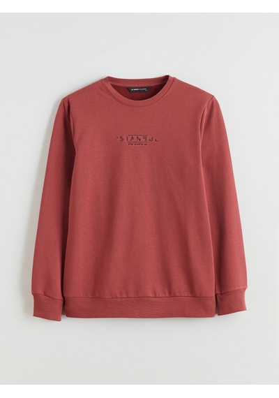 Lcwaıkıkı Classic Kırmızı Bisiklet Yaka Baskılı Erkek Sweatshirt