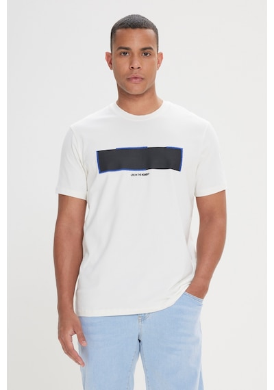 AC&Co / Altınyıldız Classics Erkek Beyaz Slim Fit Dar Kesim Pamuklu Esnek Baskılı Bisiklet Yaka Tişört -  Beyaz