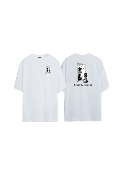 Thewert Unisex Trust The Process Ön Arka Baskılı Beyaz Oversize T-shirt