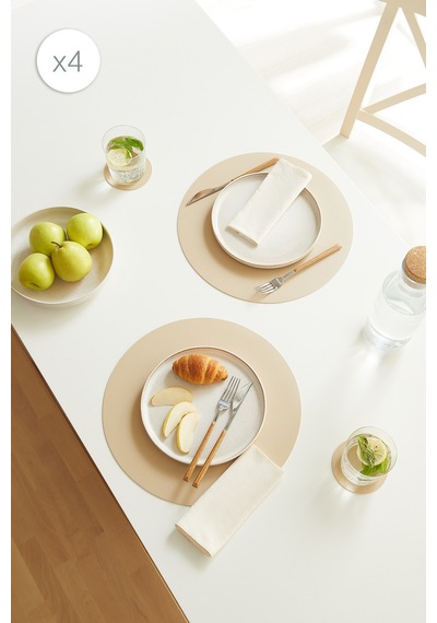 Home Wave 4'lü Bej/taş Renk Suni Deri Amerikan Servis Set Ø 36 Cm Bej