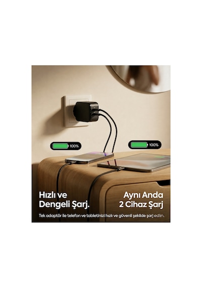60w Çift Portlu Usb-c Hızlı Şarj Aleti Pd Type-c To Type-c Örgü Kablolu Adaptör