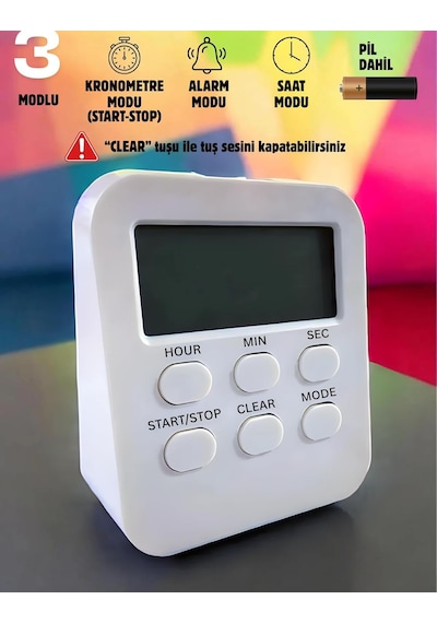 Öğrenci Ders Çalışma Saati Kronometreli Araç Saati Mutfak Bozdolabı Magnet Saat Zamanlayıcı Bey
