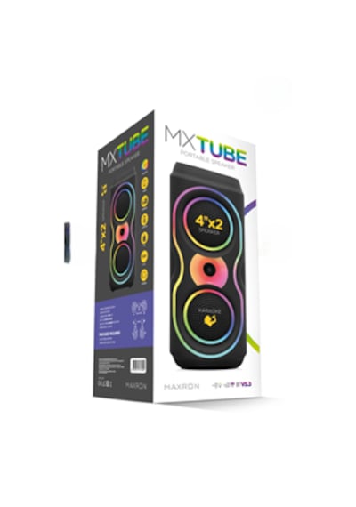 Maxron Mxtube 20w Bluetooth Hoparlör Led Işıklı Ses Sistemi Parti Speaker Karaoke Özellikli + Mikrofon
