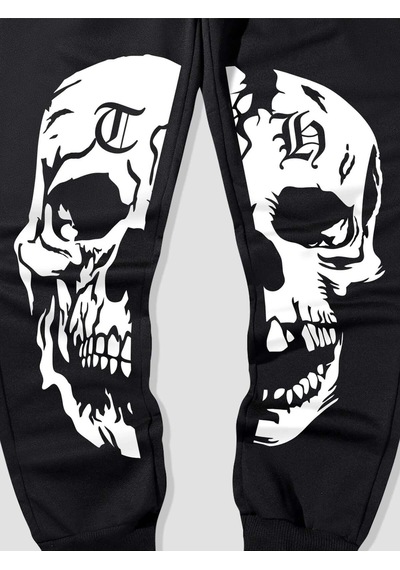 Guys Letter Skull Graphic Drawstring Waist Eşofman Altı Siyah