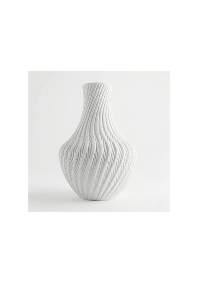 Beyaz Mermer Dokulu Spiral Tasarım Dekoratif Vazo Ve Saksı - Modern 3d Baskı 20x13 Cm Mermer
