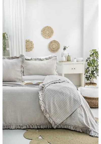 Şaheser Home Collection Yatak Örtüsü Çift Kişilik Marta Bej Renkli
