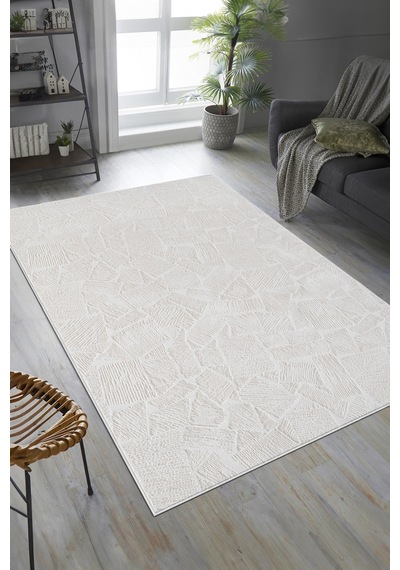 Badelya Home Krem Ekru Pamuk Taban Modern Dama Desen Özel Ölçü Salon Koridor Çocuk Antre Oturma Odası Halı Yolluk A.krem