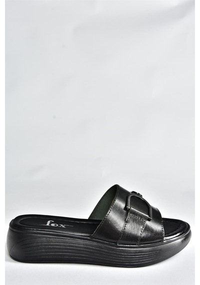Fox Shoes Siyah Hakiki Deri Yüksek Tabanlı Günlük Kadın Terlik P291049403