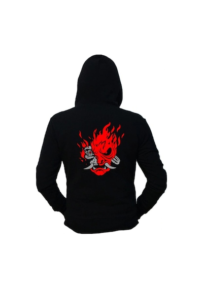 Startmore Samurai Cyberpunk Sırt Baskılı Siyah Hoodie 2077 Siyah