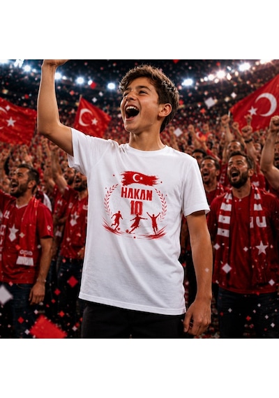 Bk Gift Kişiye Özel Türkiye Taraftar Temalı 2026 Dünya Kupası Tasarımlı Çocuk Tişört-6, Tek Yürek Milli Takım Ruhu Beyaz
