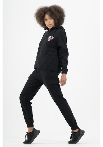 Maraton Sportswear Comfort Kadın Kapşonlu Uzun Kol Basic Siyah Tracktop 22972-siyah Siyah