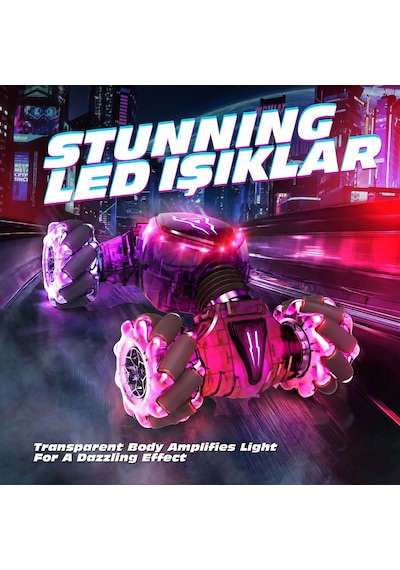 Mj Toys Uzaktan Kumandalı Şarjlı Led Işıklı Bilekten Kontrollü Araba Akrobat Drift Stunt 4x4 Oyuncak Araba Mor