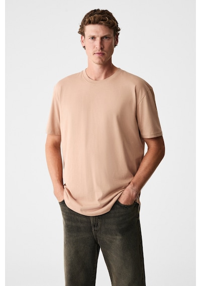 Grimelange Mono Erkek Organik Pamuklu Bisiklet Yakalı Kısa Kollu Regular Fit Somon T-shirt Somon