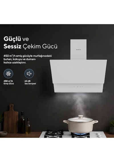 Kumtel DA6-895 Beyaz Dokunmatik Cam Davlumbaz