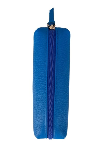 Gerçek Deri Kalem Kutusu,el Yapımı Fermuarlı Kılıf, Deniz Mavi