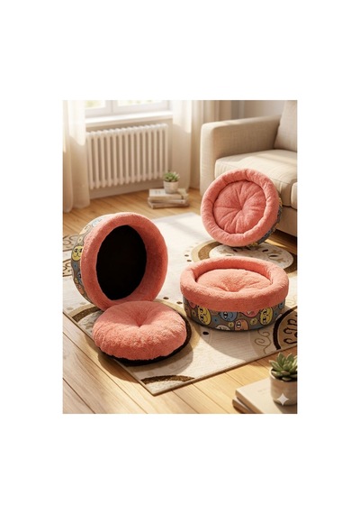 50 Cm Yuvarlak Kedi Yatağı-simit Kedi Yatağı- Küçük Irk Köpek Yatağı Pembe