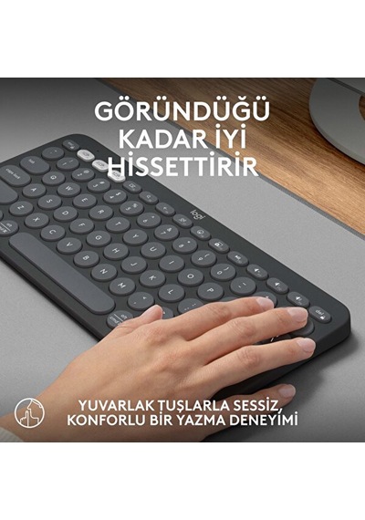 Logıtech K380s, Pebble Keys 2, Siyah, 920-011859, Bluetooth, Türkçe, Q, Multimedya, Mini Klavye 12934554