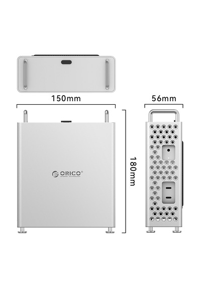 Orico Ms10-5p Minipro 5in1 Mac Mini M4 Workstation, 10gbps, Max. 8tb M.2 Nvme Ssd Destekli, 2x Usb-a, Type-c, Sd/tf Card, Gümüş, Alüminyum, Tak Çalıştır, Dock & Ssd Kutusu Ms10-5p