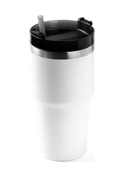 Tantitoni Beyaz Paslanmaz Çelik Pipetli Termos Bardak 600ml Beyaz
