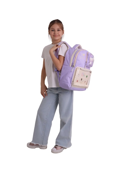 Calacilo Dört Bölmeli Peluşlu K-pop Lilac Peluş Ayı Aksesuarlı Lila Kız Çocuk İlkokul Sırt Çantası - C4104
