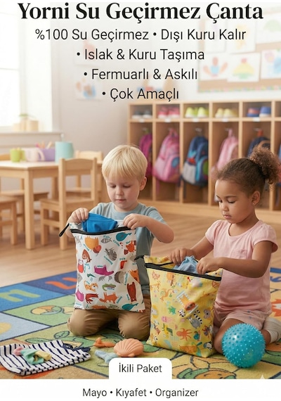 2 Adet, 37 X 30 Cm, Summer Ve Zoo Desen, Sıvı Geçirmeyen Çok Amaçlı Çanta, Ekonomik Set, Yıkanabilir, Fermuarlı Askılı Tote Bag Diğer