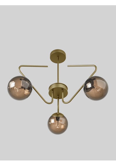Lunor Eskitme Metal Bal Rengi Cam Küre Başlıklı Modern 3'lü Avize