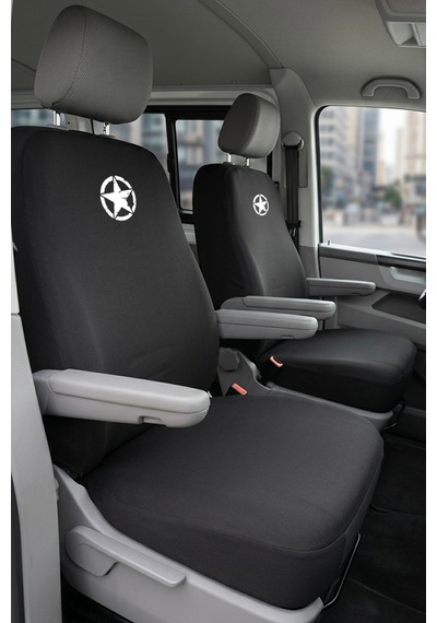 Volkswagen Transporter 4+1 - Siyah Penye Oto Koltuk Kılıfı - Askeri Yıldız Baskılı