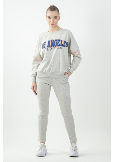 Maraton Sportswear Oversize Kadın Bisiklet Yaka Uzun Kol Basic Ekru Sweatshirt 22168-ekru Ekru