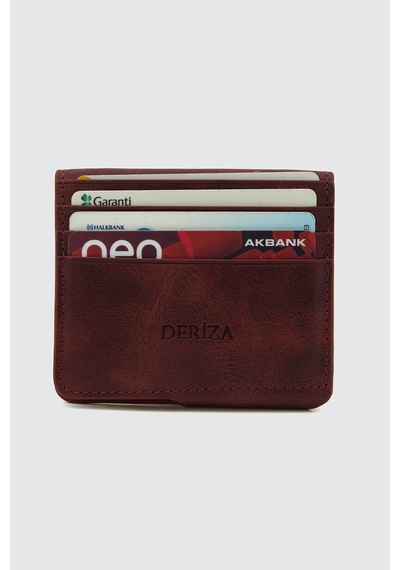 Deriza Hakiki Deri Vintage Mıknatıslı Cüzdan Bordo