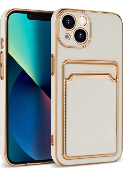 Apple Uyumlu iPhone 13 Kılıf Zore Bark Kartlıklı Kapak Beyaz